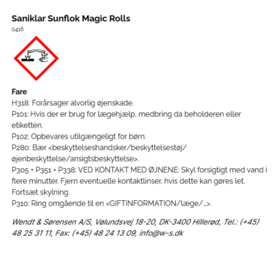 Saniklar Sunflok Magic Rolls faremaerkning