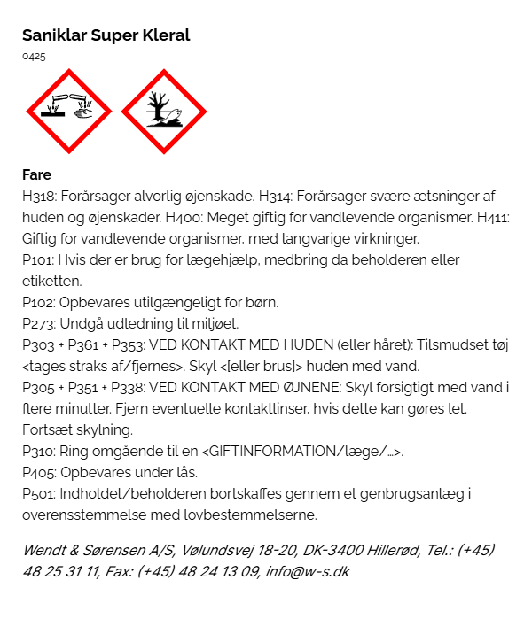 Saniklar Super Kleral faremaerkning