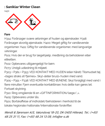 Saniklar Winter Clean faremaerkning