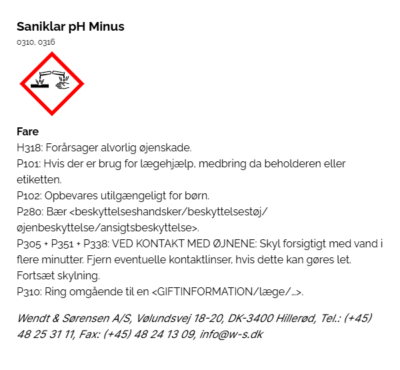 Saniklar pH Minus faremaerkning