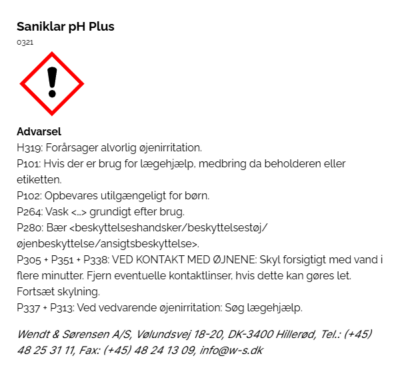 Saniklar pH Plus faremaerkning
