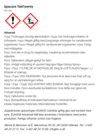 Spacare TabTwenty faremaerkning