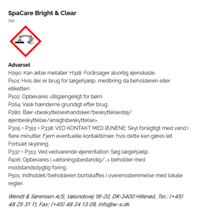 SpaCare Bright & Clear faremaerkning