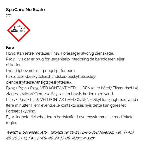 SpaCare No Scale faremaerkning