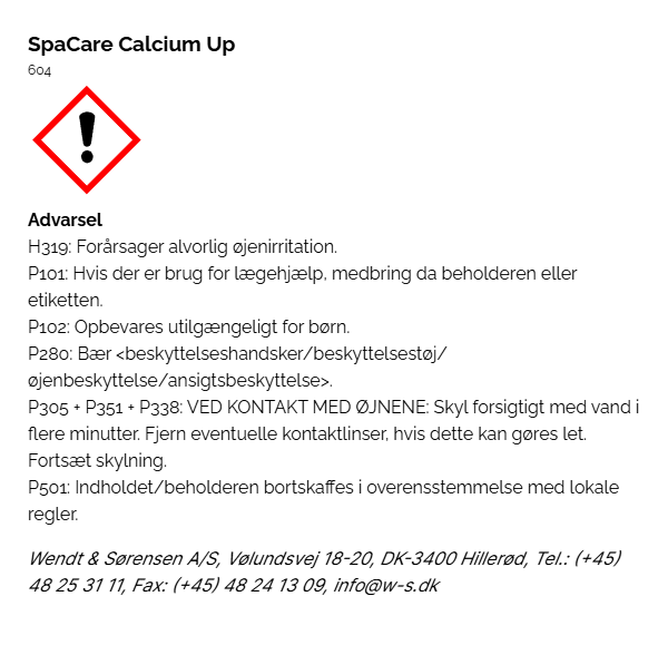 SpaCare Calcium Up faremaerkning