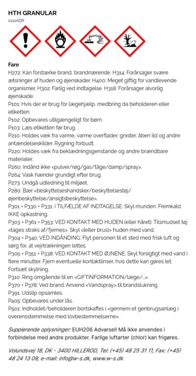 HTH GRANULAR faremaerkning
