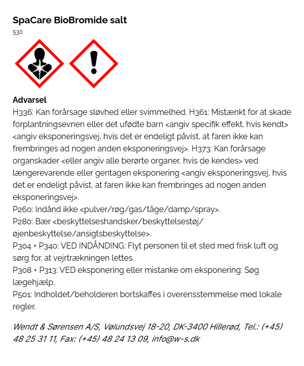 SpaCare BioBromide salt faremaerkning