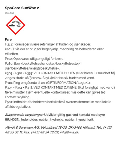 SpaCare SunWac 2 faremaerkning