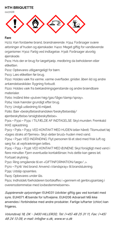 HTH BRIQUETTE faremaerkning
