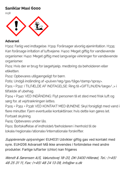 Saniklar Maxi 6000 faremaerkning