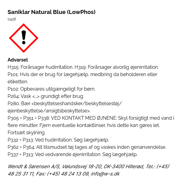 Saniklar Natural Blue (LowPhos) faremaerkning