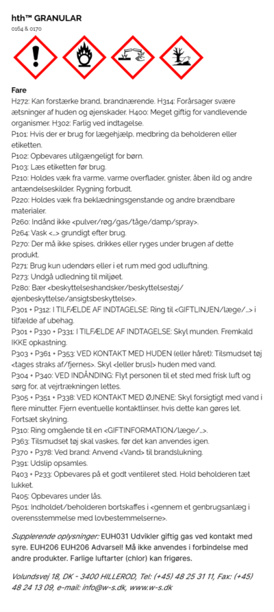 hth™ GRANULAR faremaerkning