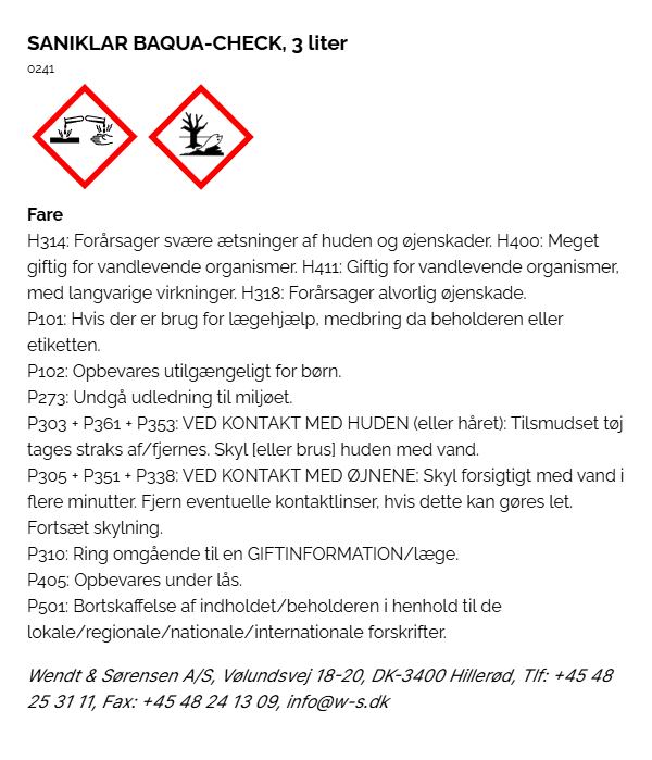 SANIKLAR BAQUA CHECK, 3 liter faremaerkning